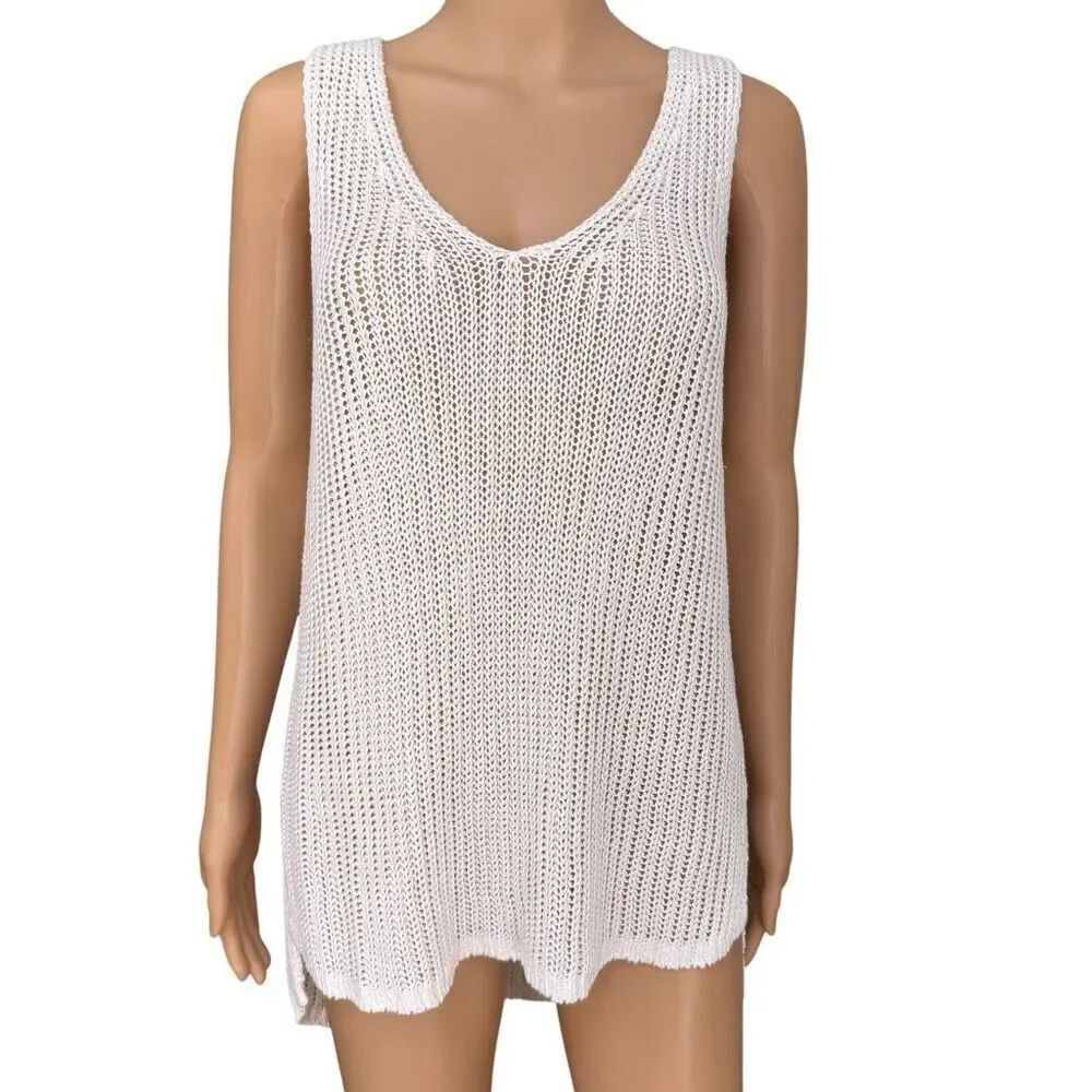 360 Sweater 100% linen open knit sleeveless sweater size M
